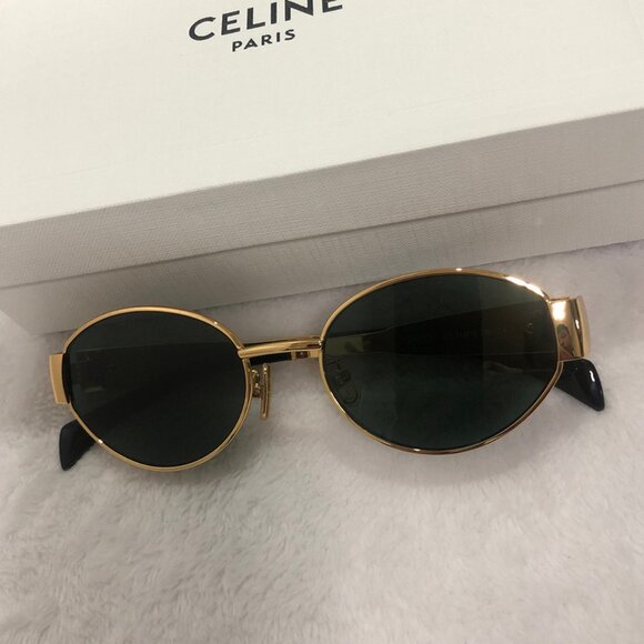 Celine Triomphe Gold Metal Sunglasses with Green Lenses